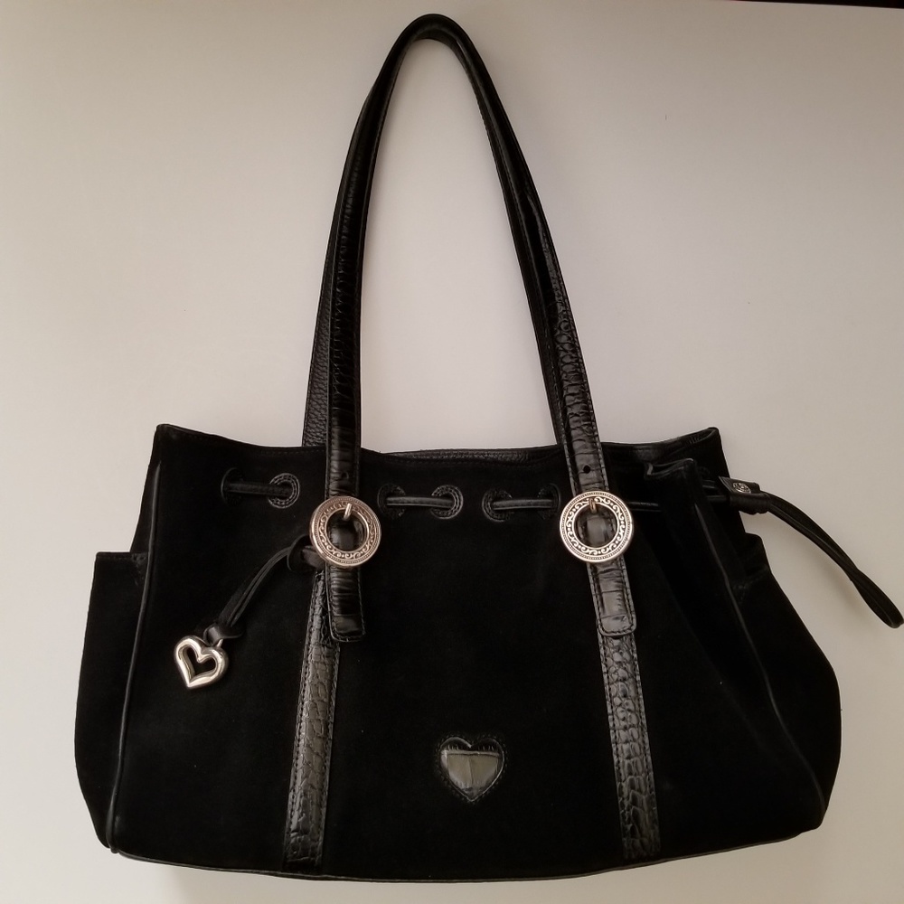 Brighton Black Suede Cinclaire Shoulder Bag Purse